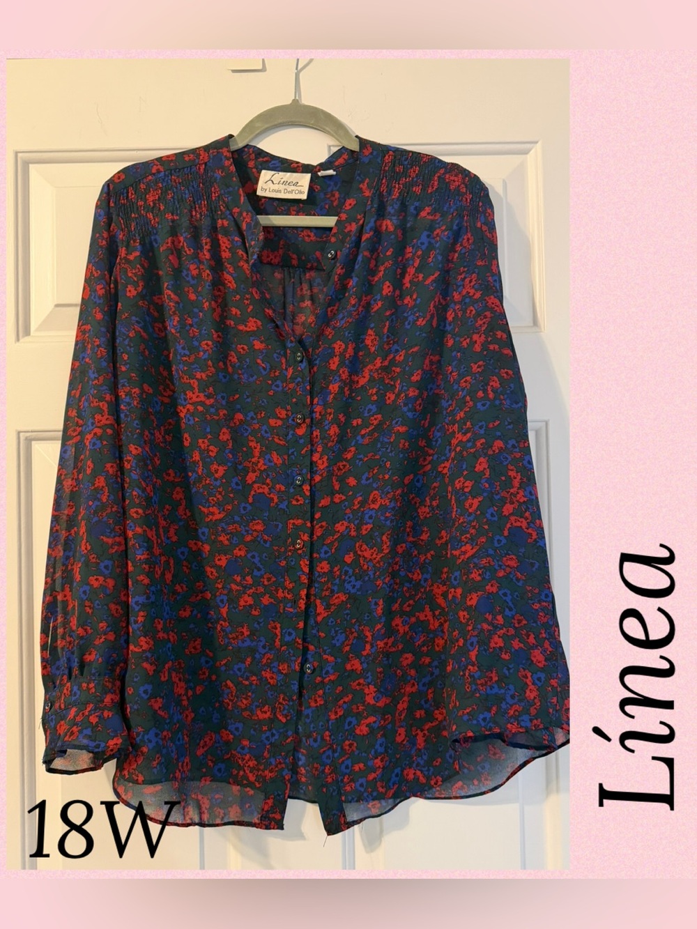 Linea by Louis Dell'Olio Navy Blouse with Red Floral Print